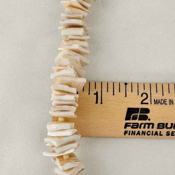 Natural Shell Chip Bead Necklace With Brass Clasp Puka Seashell Choker 18 Inches - Picture 3 of 8